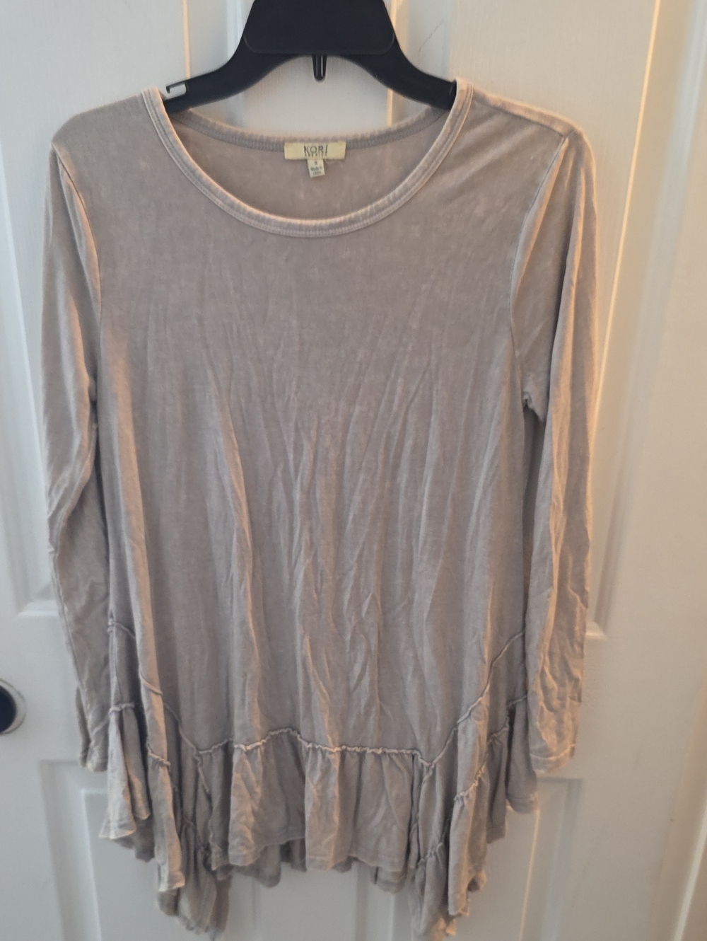 Kori Long Sleeve Ruffle Hem Tunic - Light Taupe